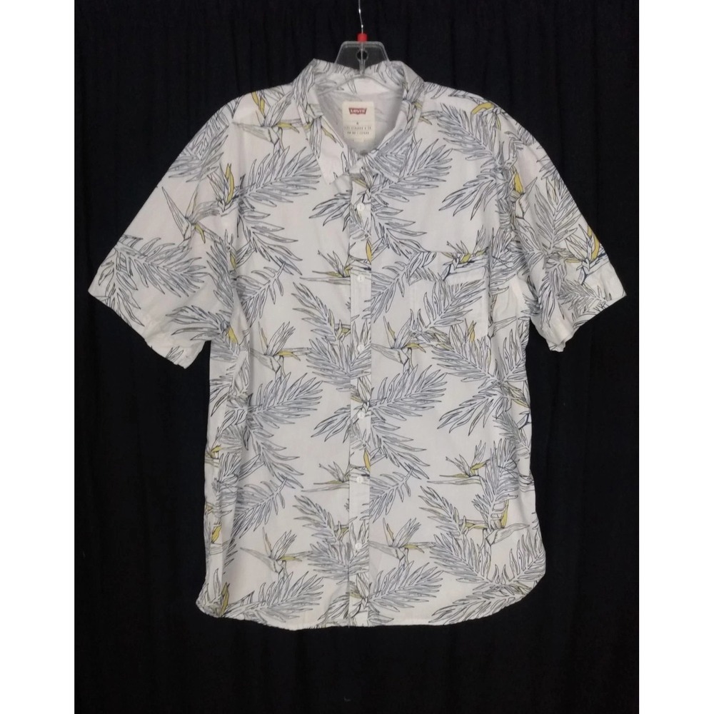 Levi's‎ Button Down Shirt Men's Extra Large White Floral Pine Collared Pocket